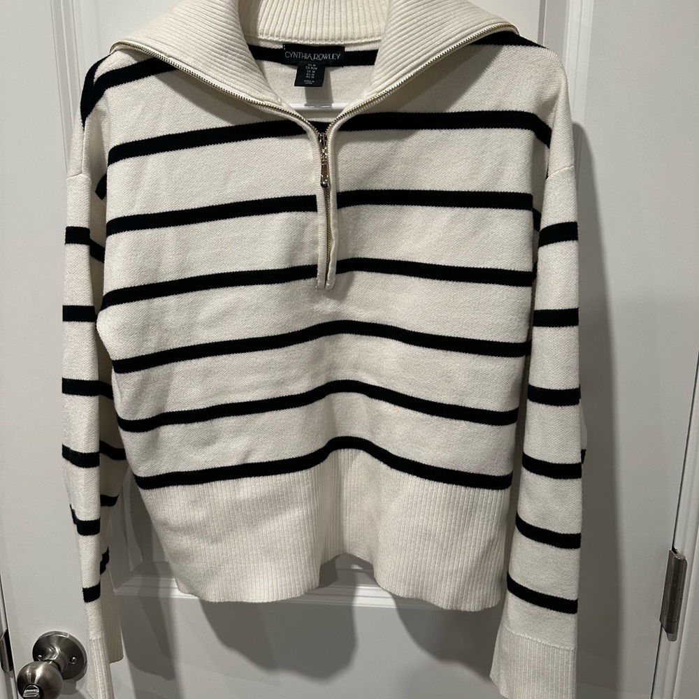 Cynthia Rowley Black and White Cowl Neck Sweater